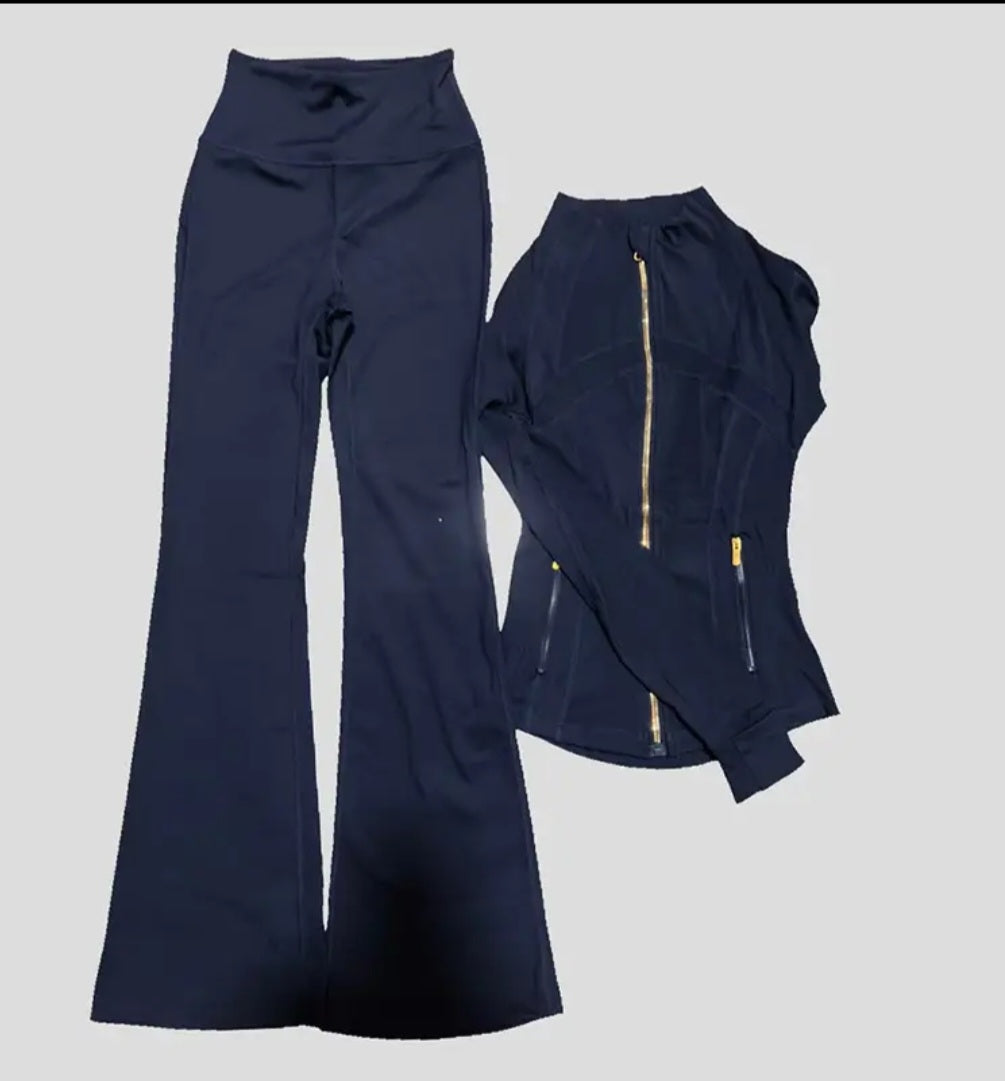 High-Waist Flare Leggings with Stand Collar Jacket Set