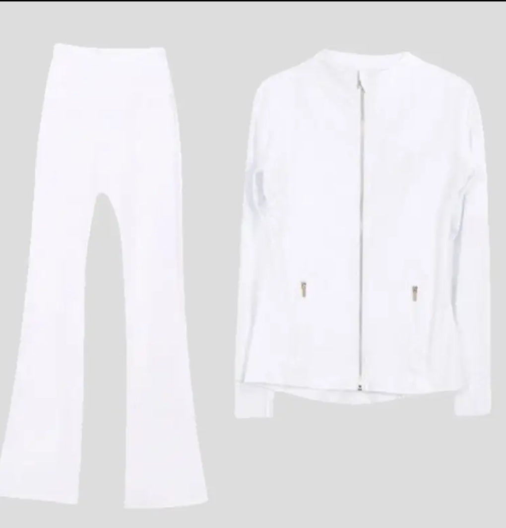 High-Waist Flare Leggings with Stand Collar Jacket Set