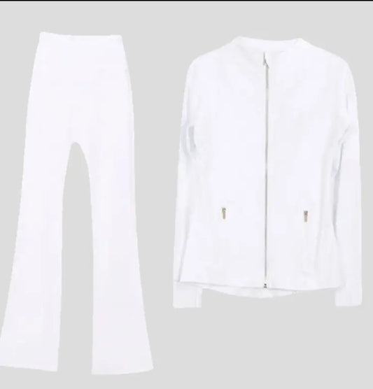 High-Waist Flare Leggings with Stand Collar Jacket Set